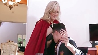 Cosplay blowjob pleasures with her son
